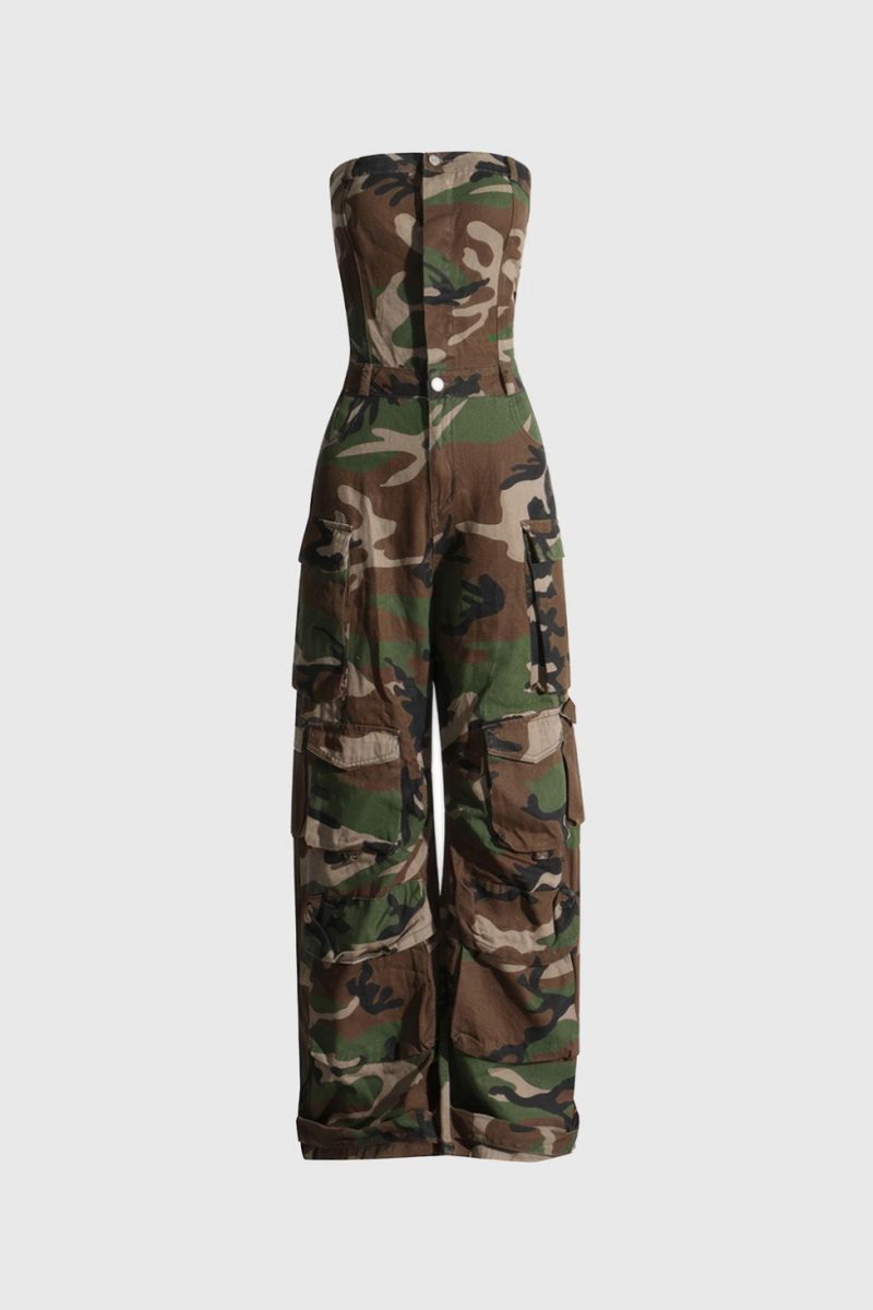 HazelCamouflagePrintedStraplessJumpsuit 3