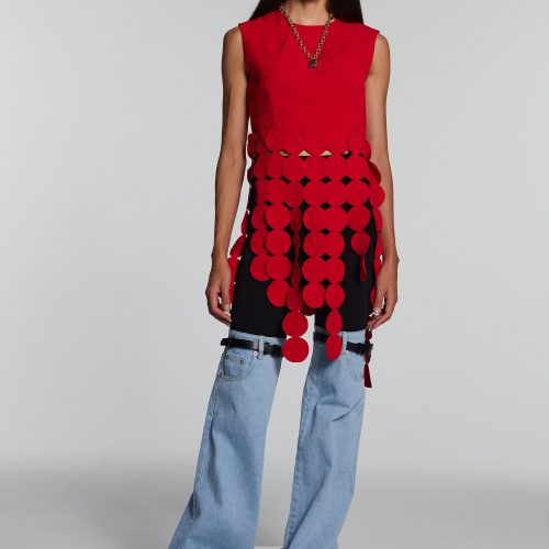 Inaya Circle Cutout Fringe Top In Red 1