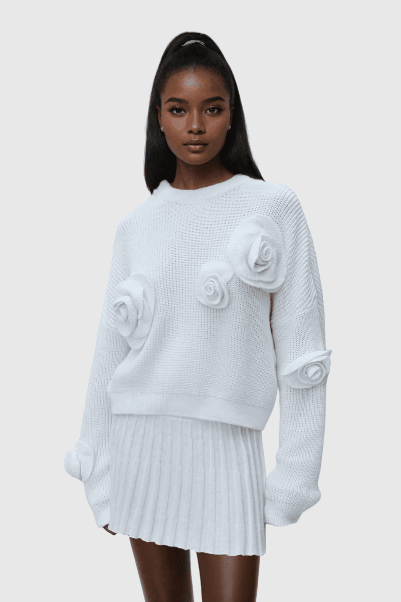 JasminFlowerLongSleeveKnitTopInWhite 1