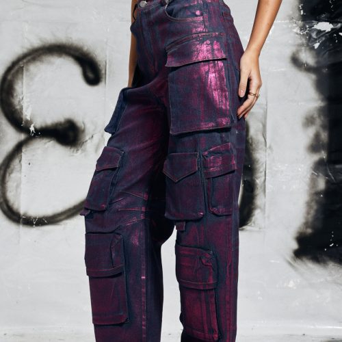 Jayda Metallic Cargo Jeans In Purple 2