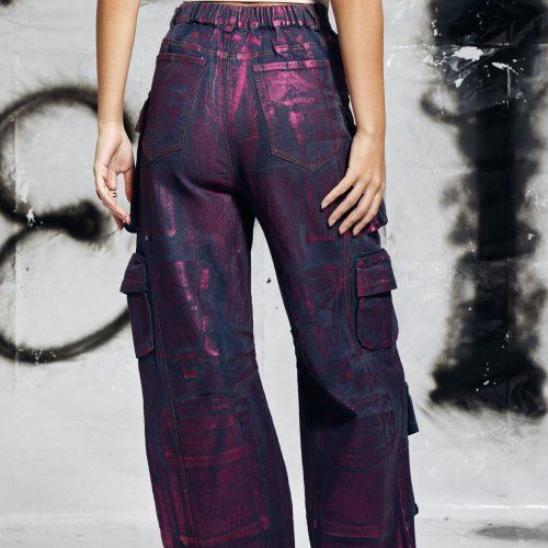 Jayda Metallic Cargo Jeans In Purple 3