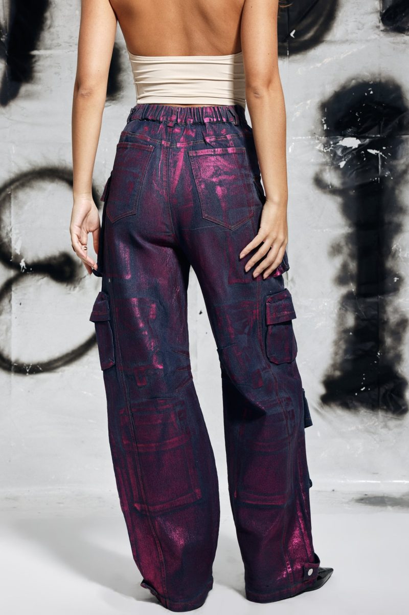 Jayda Metallic Cargo Jeans In Purple 3