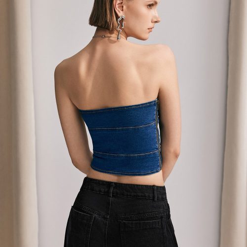 Jayla Off Shoulder Patchwork Denim Top