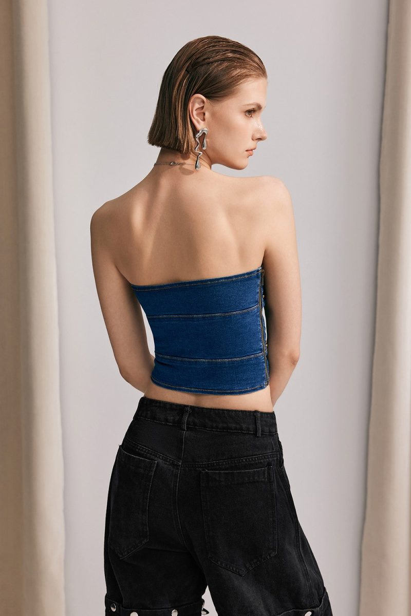 Jayla Off Shoulder Patchwork Denim Top