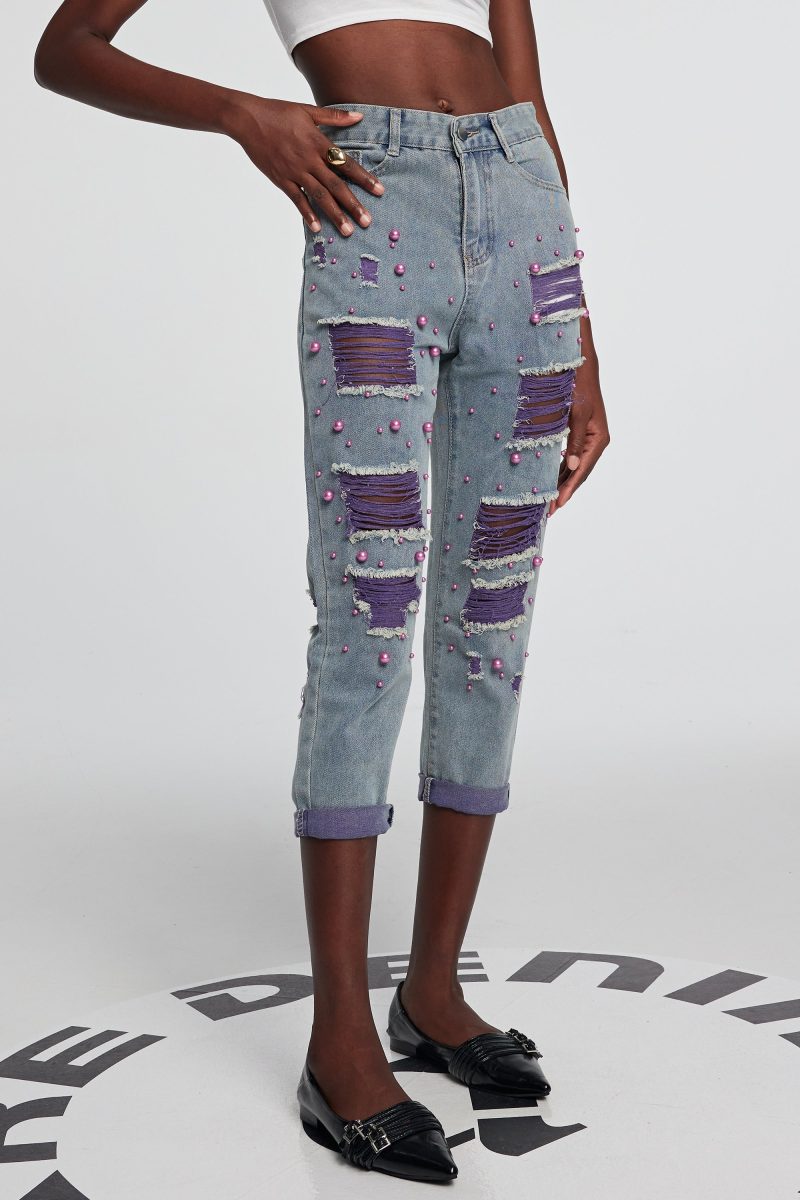 Jill Pearl Patchwork Torn Jeans 1