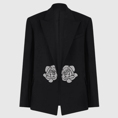 Jiya Flower Rhinestone Lace Up Blazer