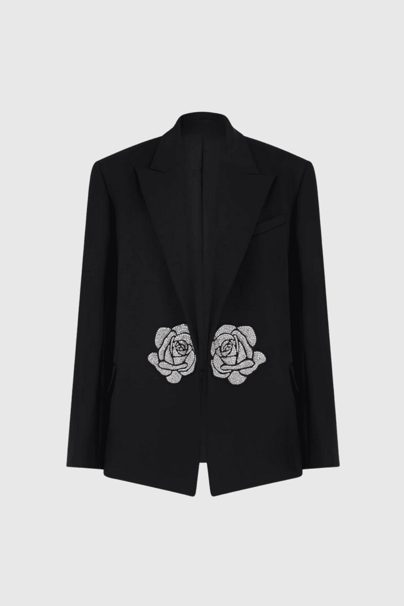 Jiya Flower Rhinestone Lace Up Blazer