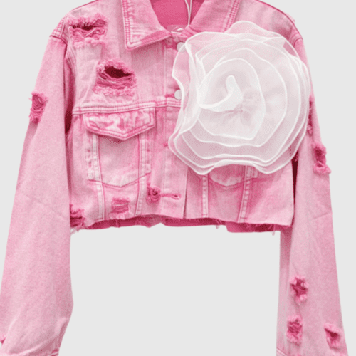 JohannaTornFlowerDenimJacketInPink