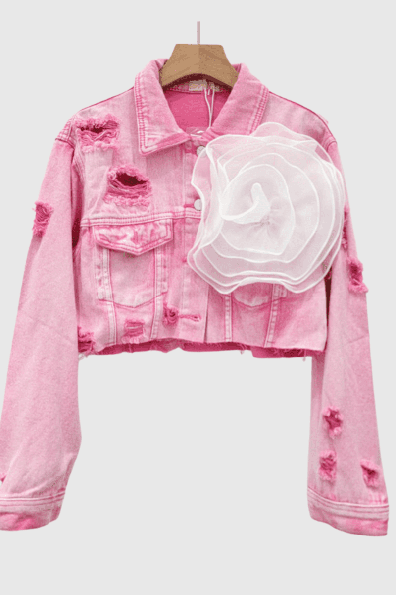 JohannaTornFlowerDenimJacketInPink