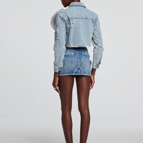 Johanna Torn Flower Denim Jacket In Blue 4