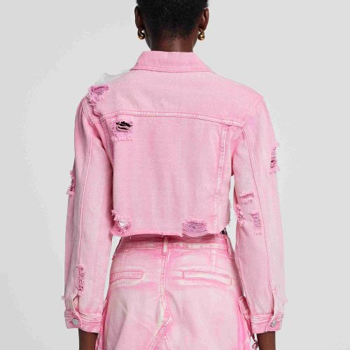 Johanna Torn Flower Denim Jacket In Pink 1