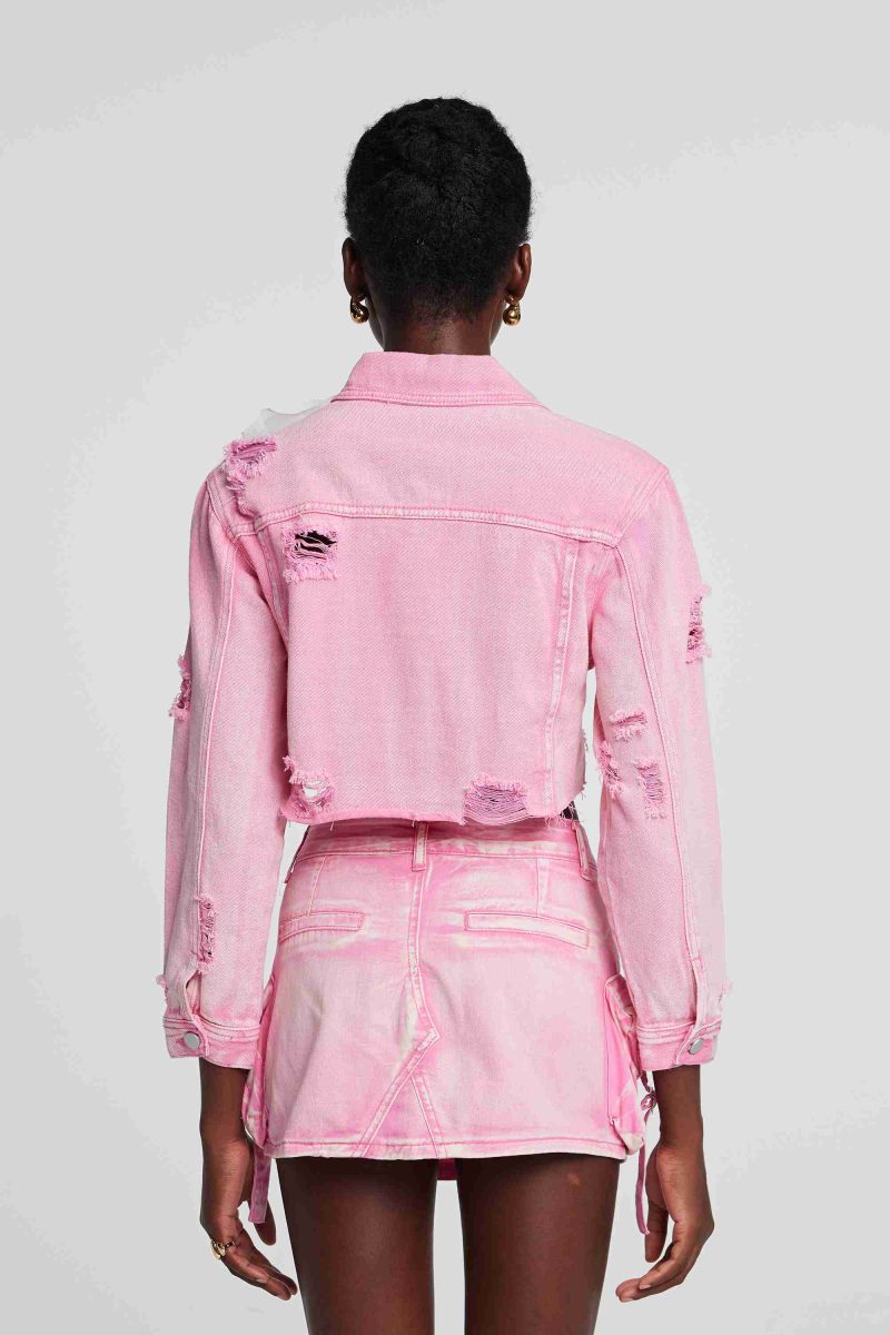 Johanna Torn Flower Denim Jacket In Pink 1