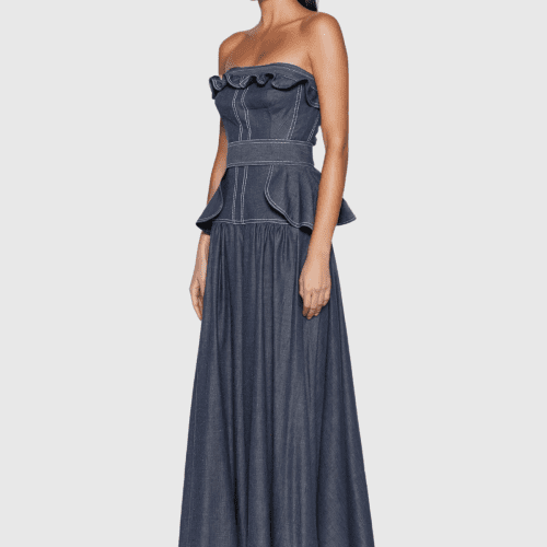 KashviRuffleStraplessDenimMaxiDress 2