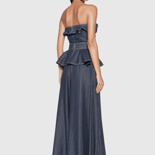 KashviRuffleStraplessDenimMaxiDress 3