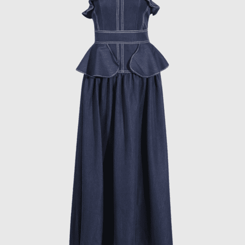 Kashvi Ruffle Strapless Denim Maxi Dress