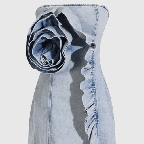 KateFlowerRuffleDenimMiniDress 4