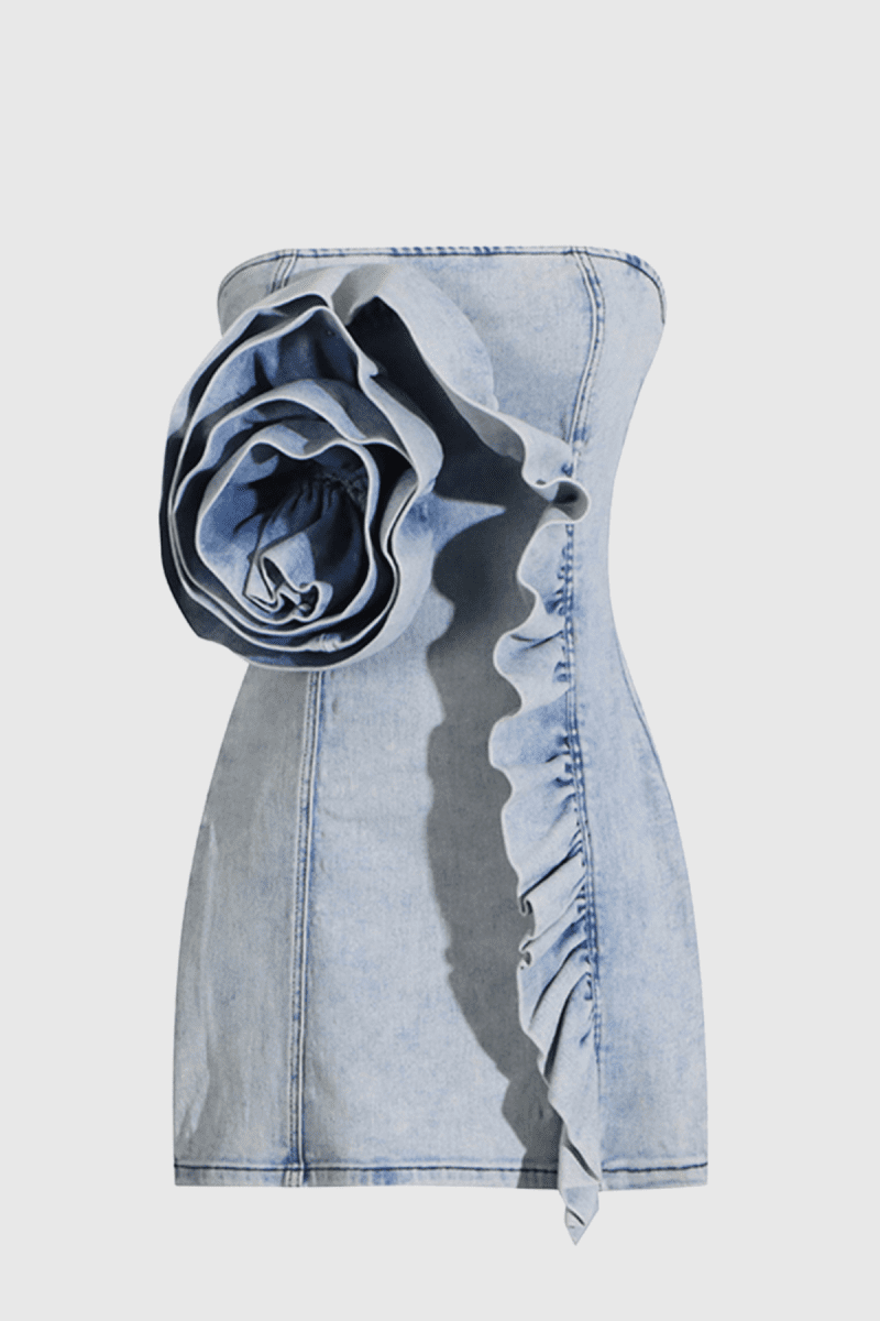 KateFlowerRuffleDenimMiniDress 4