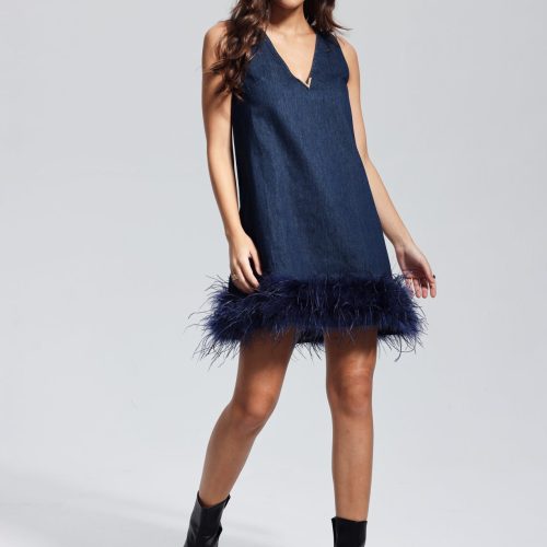 KerrieFeatherPatchworkSleevelessDenimMiniDress 3