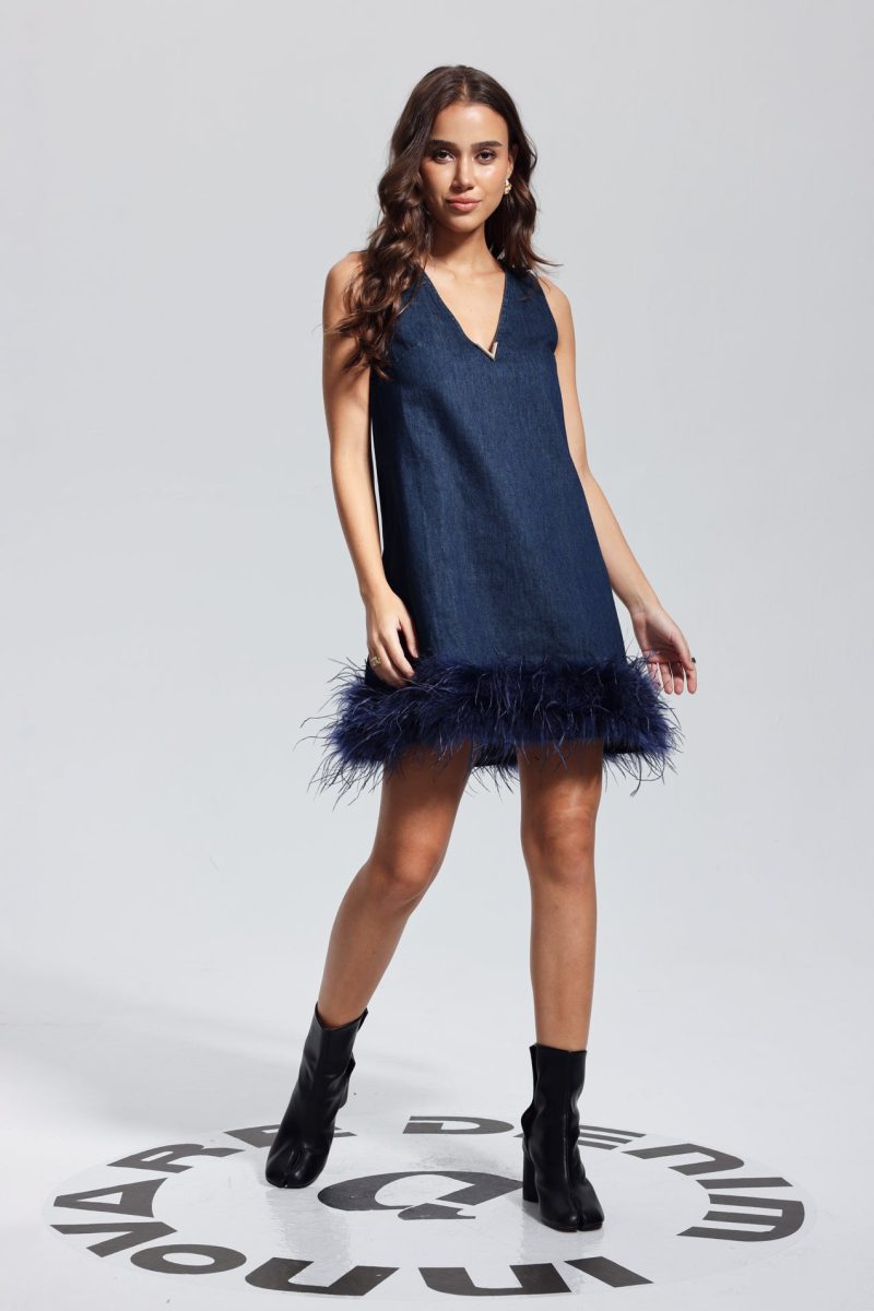 KerrieFeatherPatchworkSleevelessDenimMiniDress 3