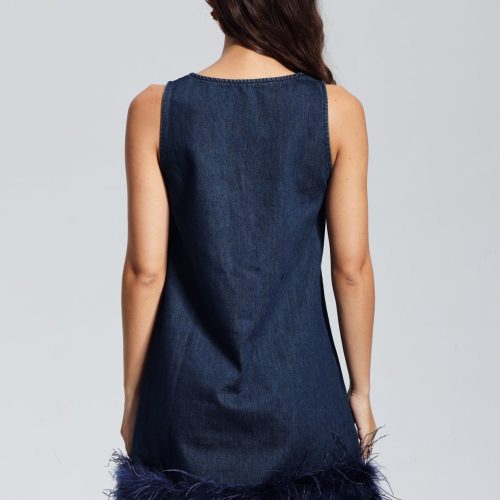 KerrieFeatherPatchworkSleevelessDenimMiniDress 6