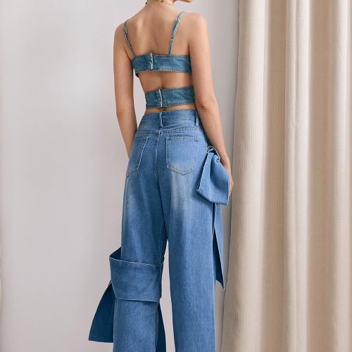 Khalani Bow Lace Up Denim Top 2