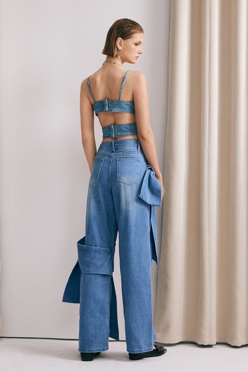 Khalani Bow Lace Up Denim Top 2