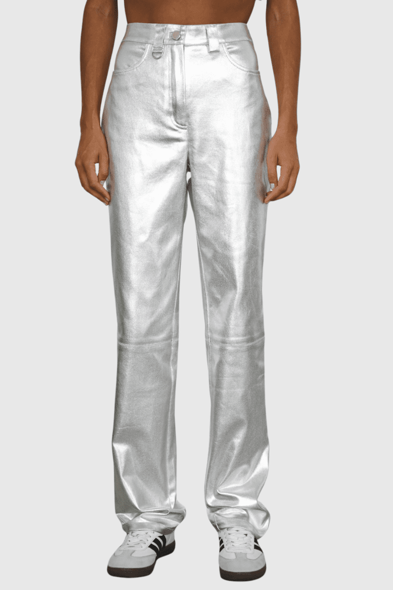 Kshiti Metallic Jeans In Silver 1