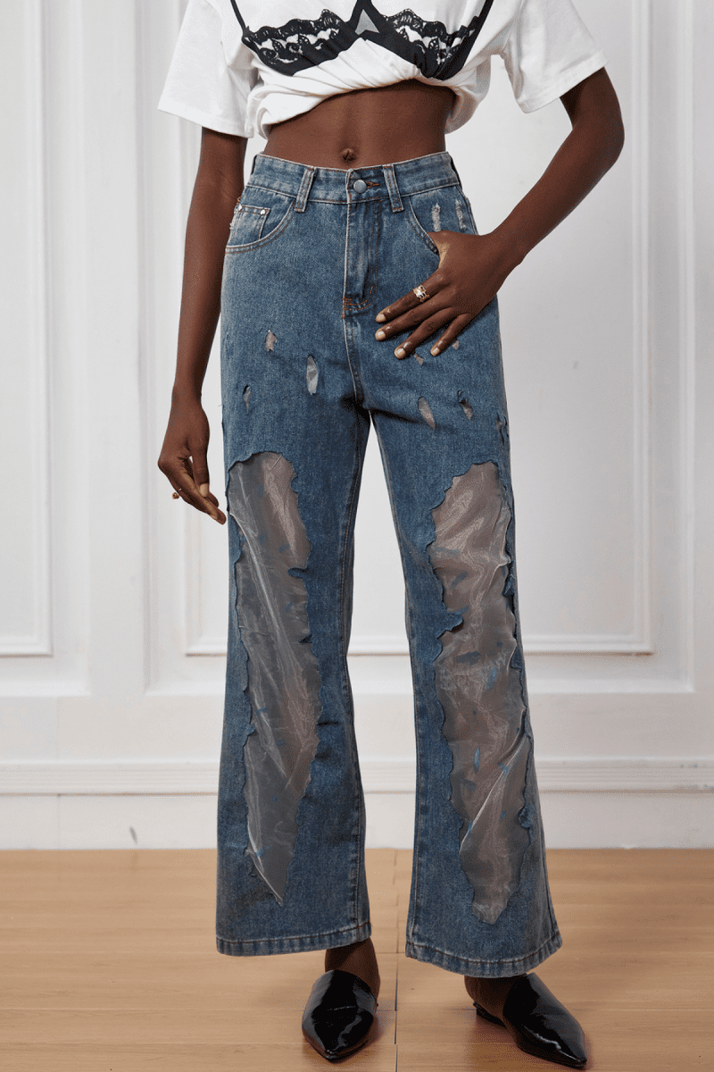 Leanna Mesh Patchwork See Through Jeans 1