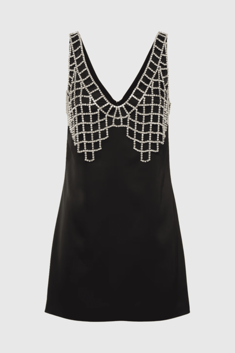 LediniVNeckCrystalMiniDress 1