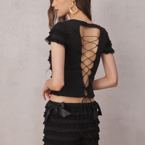 Lillie Lace Up Backless Set In Black 3