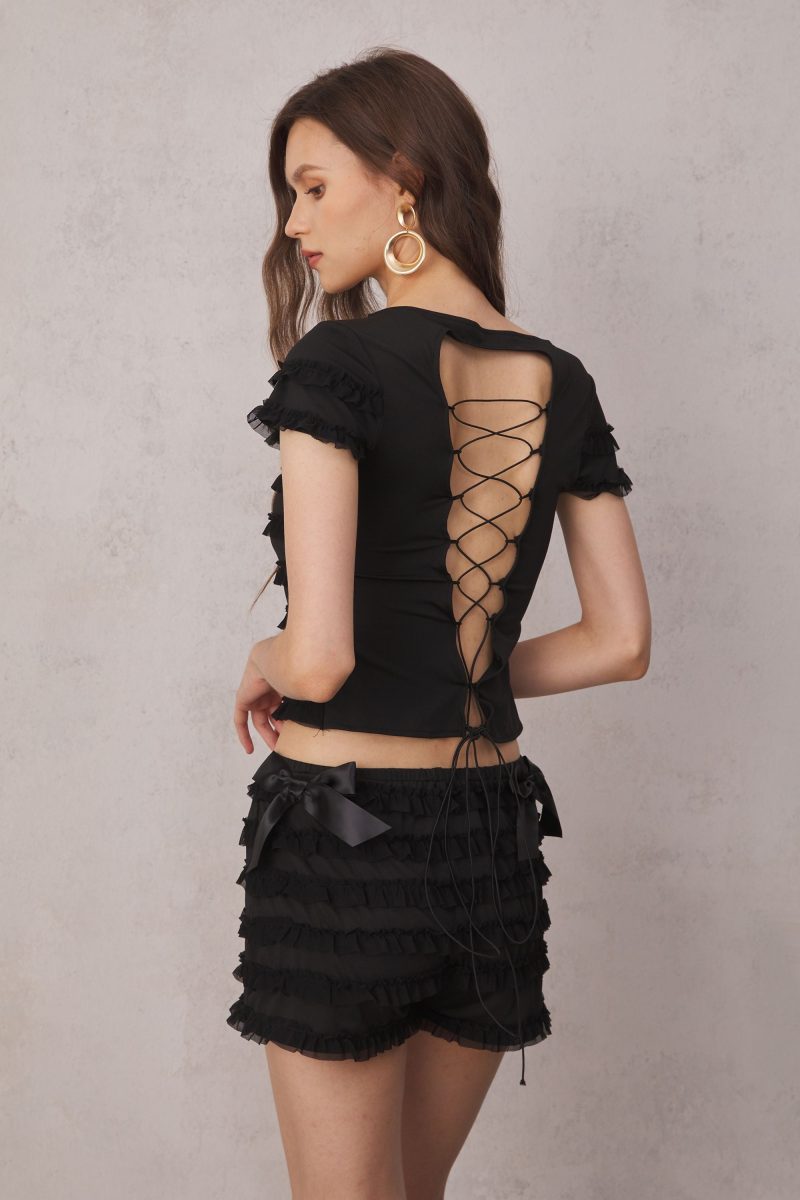 Lillie Lace Up Backless Set In Black 3