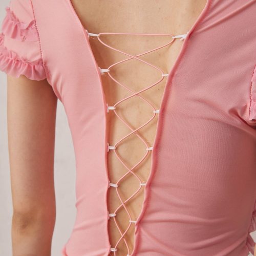 Lillie Lace Up Backless Set In Pink 4