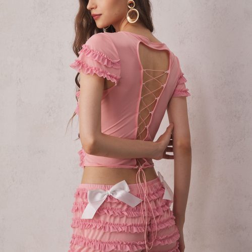 Lillie Lace Up Backless Set In Pink 5