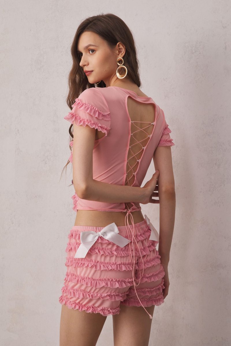 Lillie Lace Up Backless Set In Pink 5