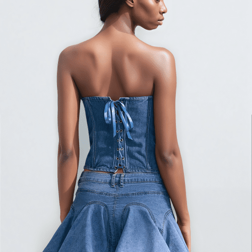 Livia Fake Diamonds Embellished Strapless Denim Top 3