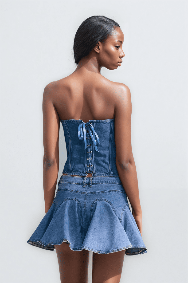 Livia Fake Diamonds Embellished Strapless Denim Top 3