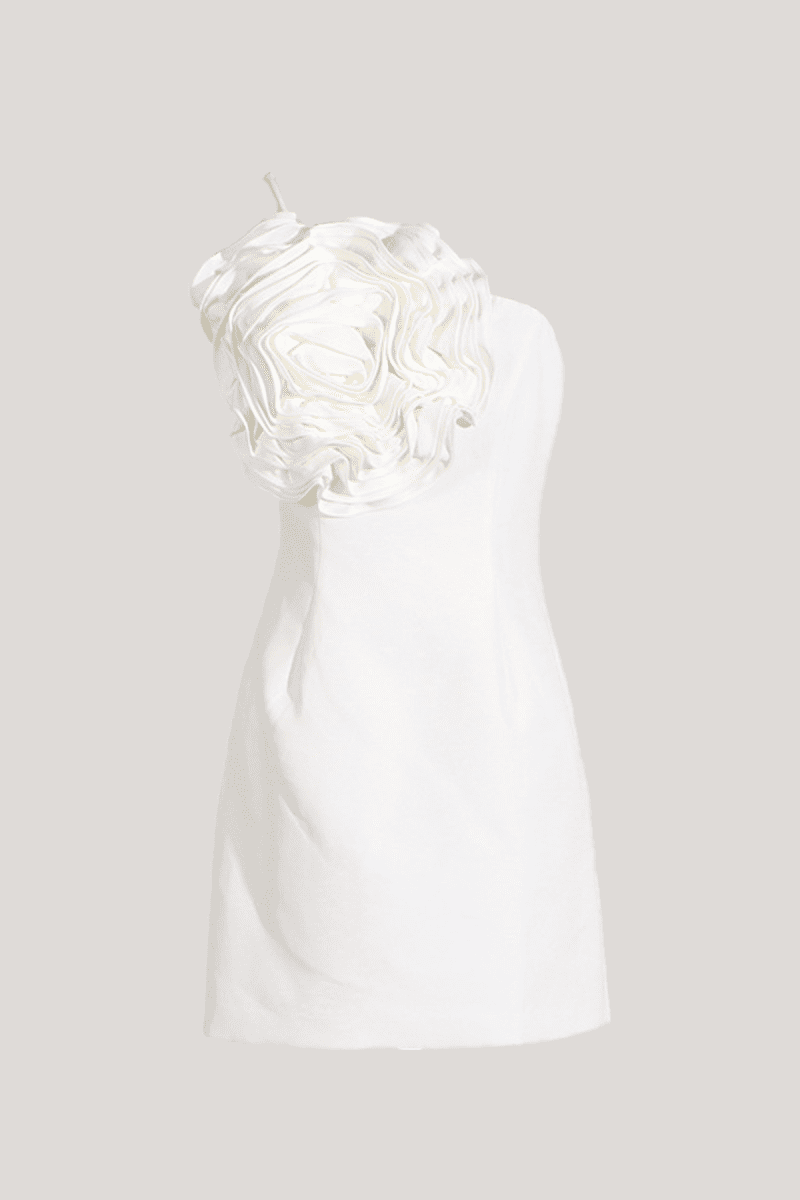 MarthaFlowerOneShoulderMiniDressInWhite 4