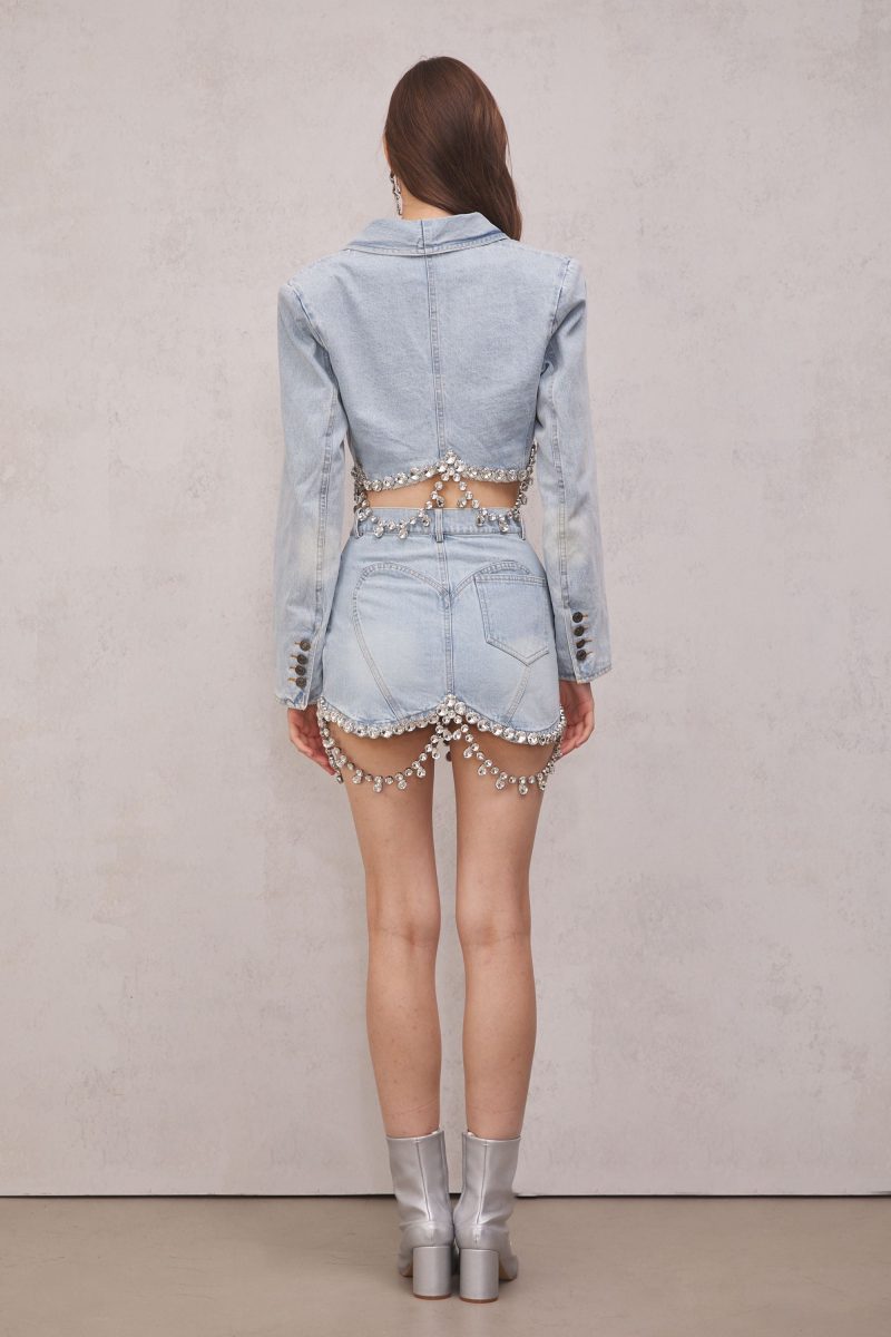 Maya Crystal Embellished Denim Blazer 4