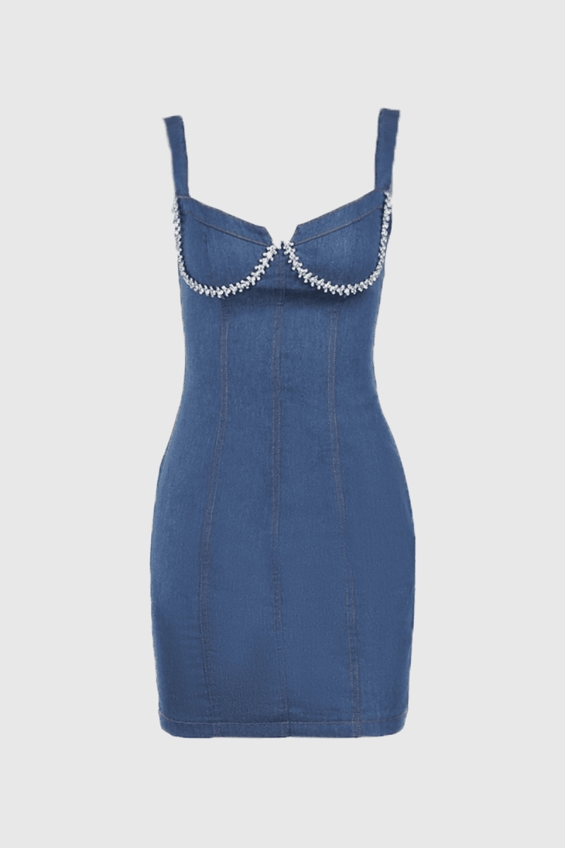 Maysa Rhinestone Embellished Denim Mini Dress 1