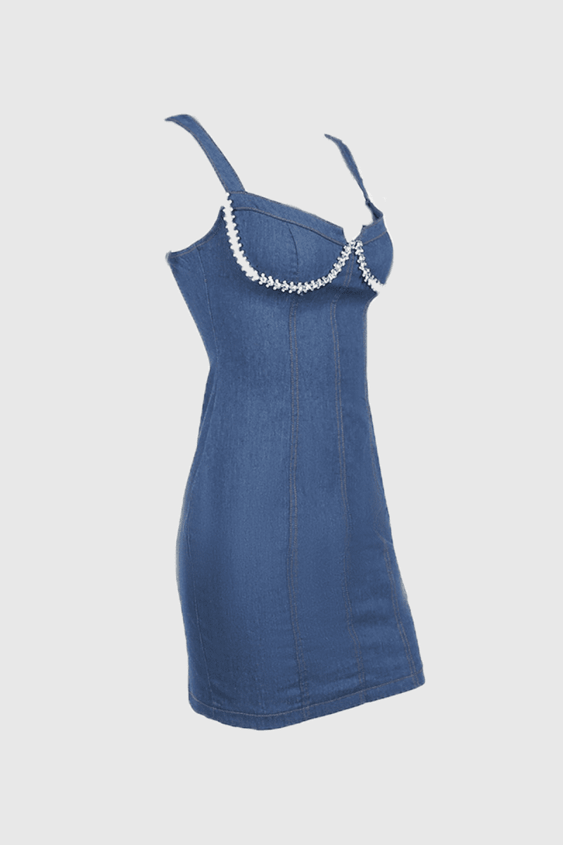 Maysa Rhinestone Embellished Denim Mini Dress 3