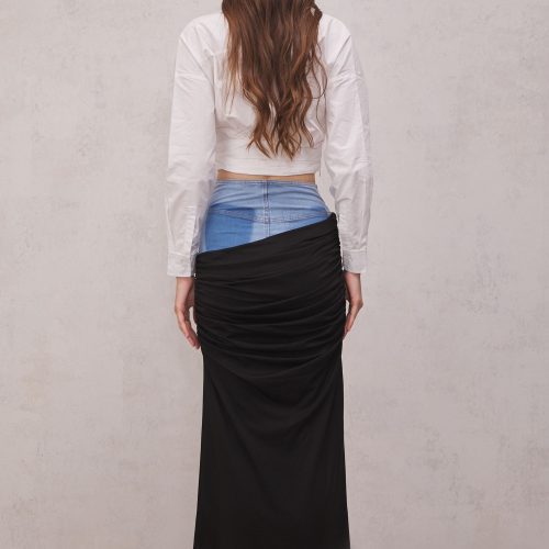 Melody Draped Patchwork Denim Skirt 2