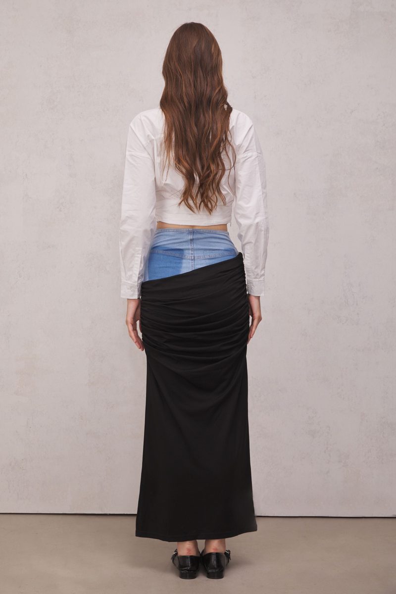 Melody Draped Patchwork Denim Skirt 2