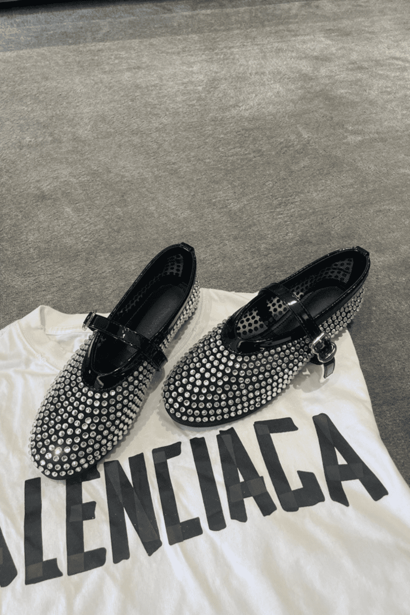 MiaRhinestoneEmbellishedFishnetFlats 1