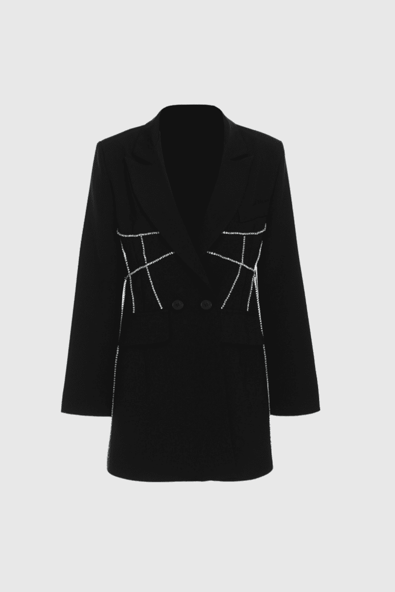 Miracle Plunge Diamond Chain Blazer In Black