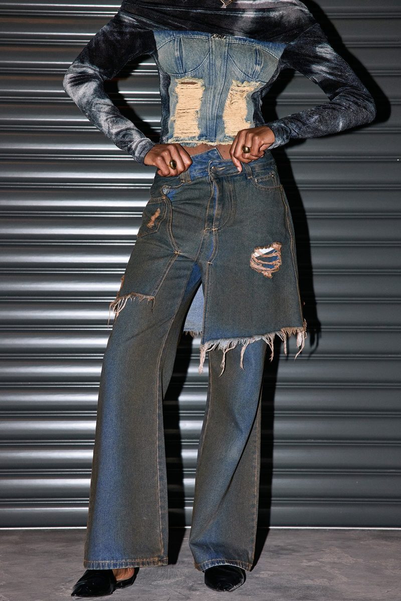 MishkaPatchworkAsymmetricFringeJeans 1