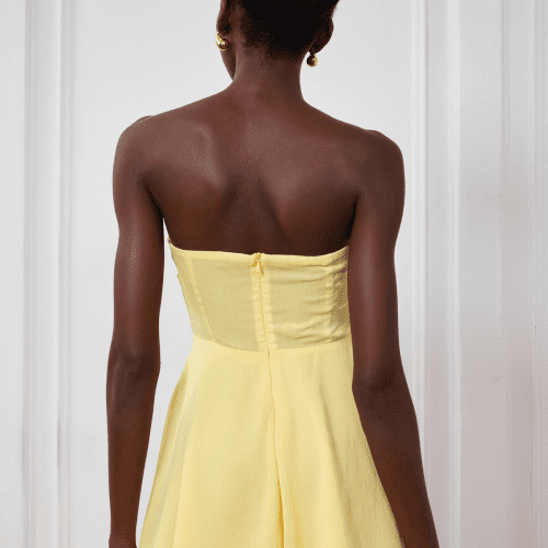 Nyra Mesh Cutout Ruffle Mini Dress In Yellow 1