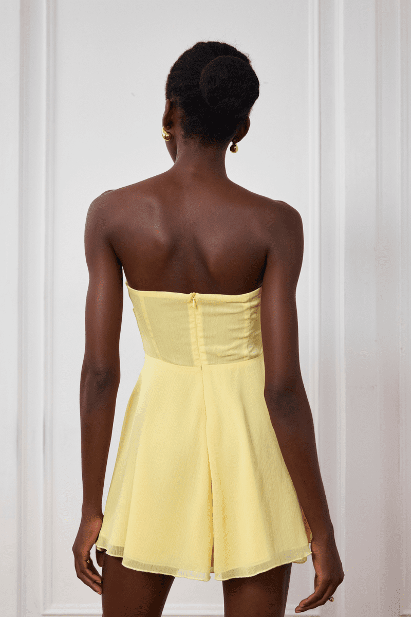 Nyra Mesh Cutout Ruffle Mini Dress In Yellow 1