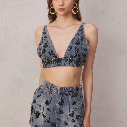 Pablo Rhinestone Backless Denim Top 3 3725968f 08c9 40bb 882d 9856bcc3a36f