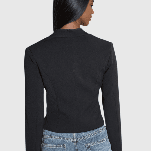 Prisha Zipper V Neck Short Jacket In Black 2