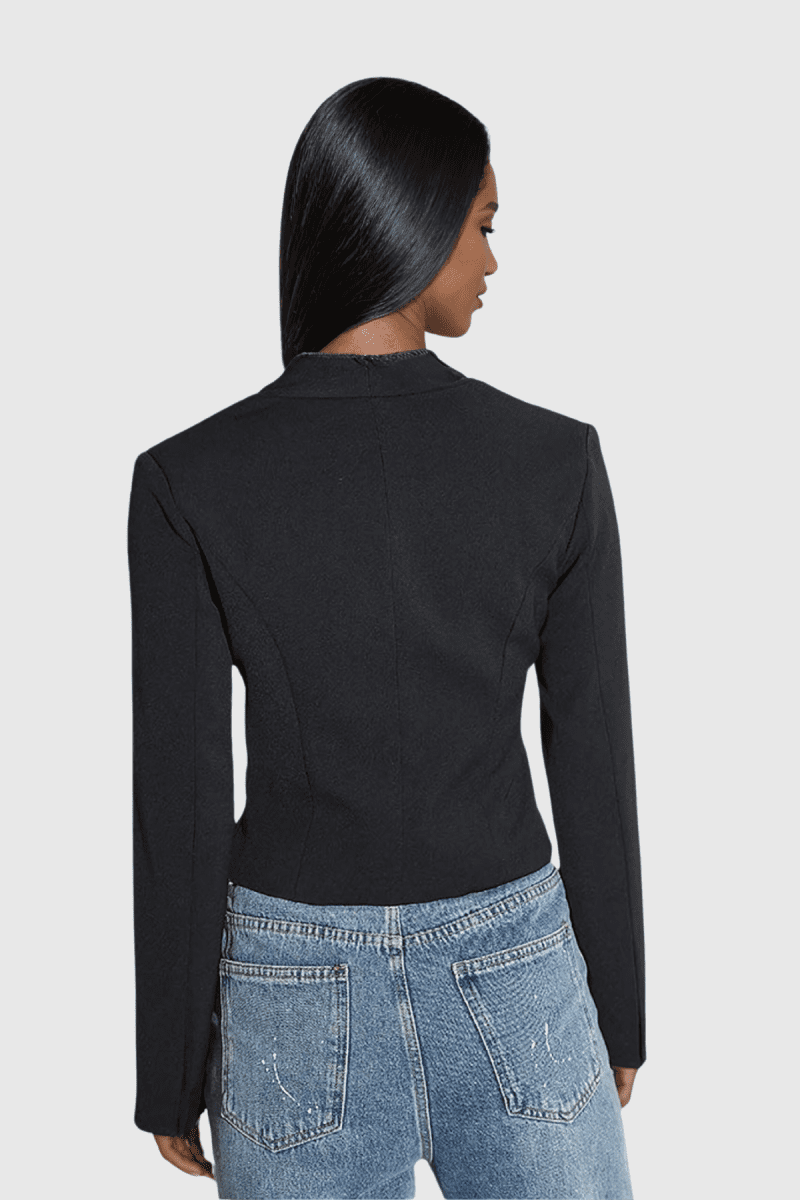 Prisha Zipper V Neck Short Jacket In Black 2